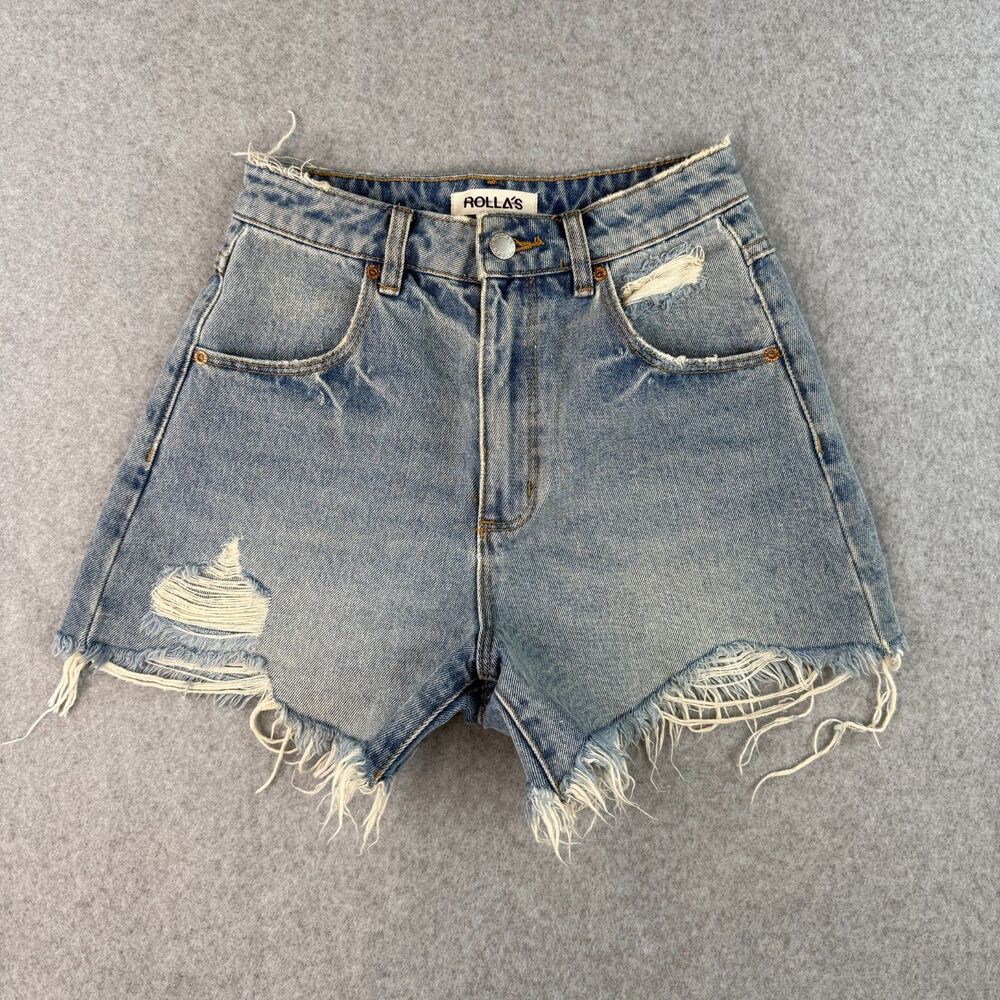 Rolla's Denim Cut Off Distressed Shorts Mirage High Rise Loose Fit Size 24"